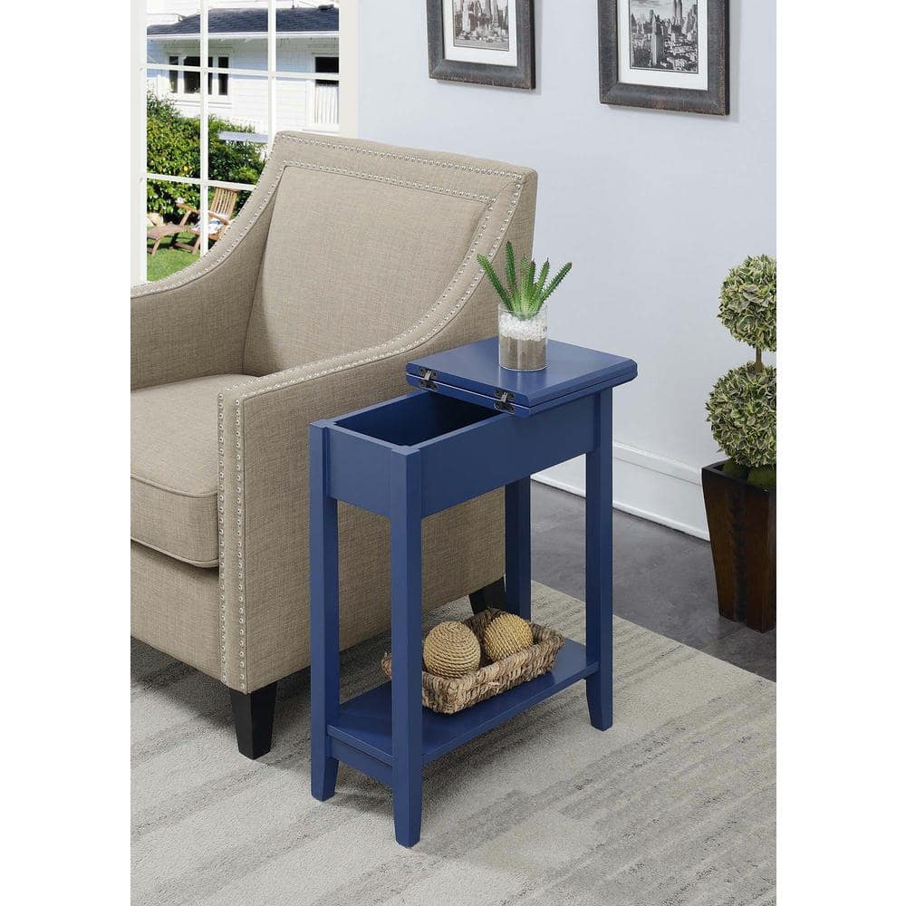 Cobalt Blue Classic Rectangular Flip Top End Table with Storage