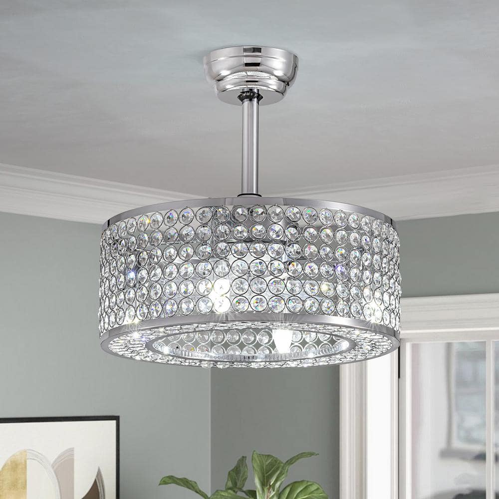 ANTOINE 18 in. Indoor Modern Chrome Caged Ceiling Fan with Lights