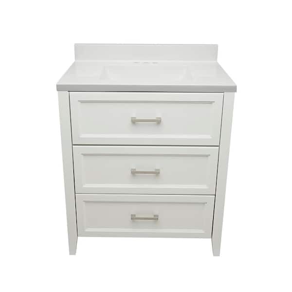 Ella Zermatt 31 in. W x 22 in. D x 36 in. H Bath Vanity in White with White Cultured Marble Top with Backsplash