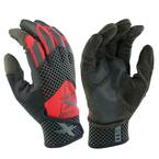 Extreme Work Large Black/Red Safety Performance Synthetic Leather Work Glove w/ Spandex Back and Touch Screen Capability