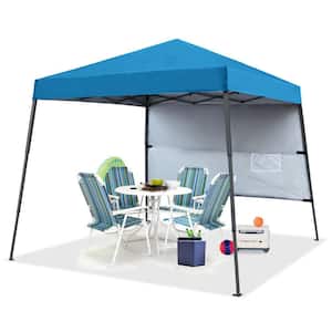 8 ft. x 8 ft. Sky Blue Slant Leg Pop Up Canopy Tent with 1 Sidewall and 1 Backpack Bag