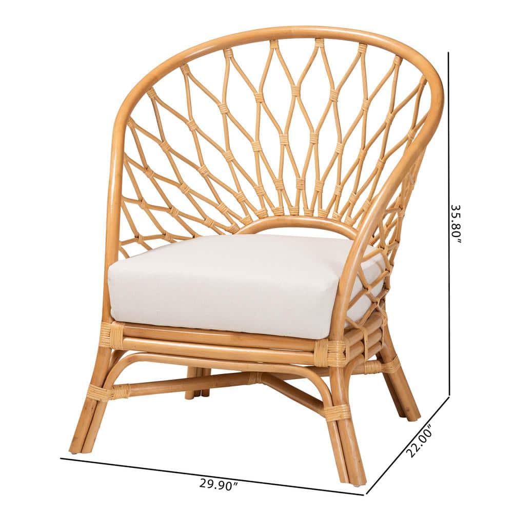 Emmeline Handcrafted Natural Rattan Bohemian Accent Chair with White Cushion