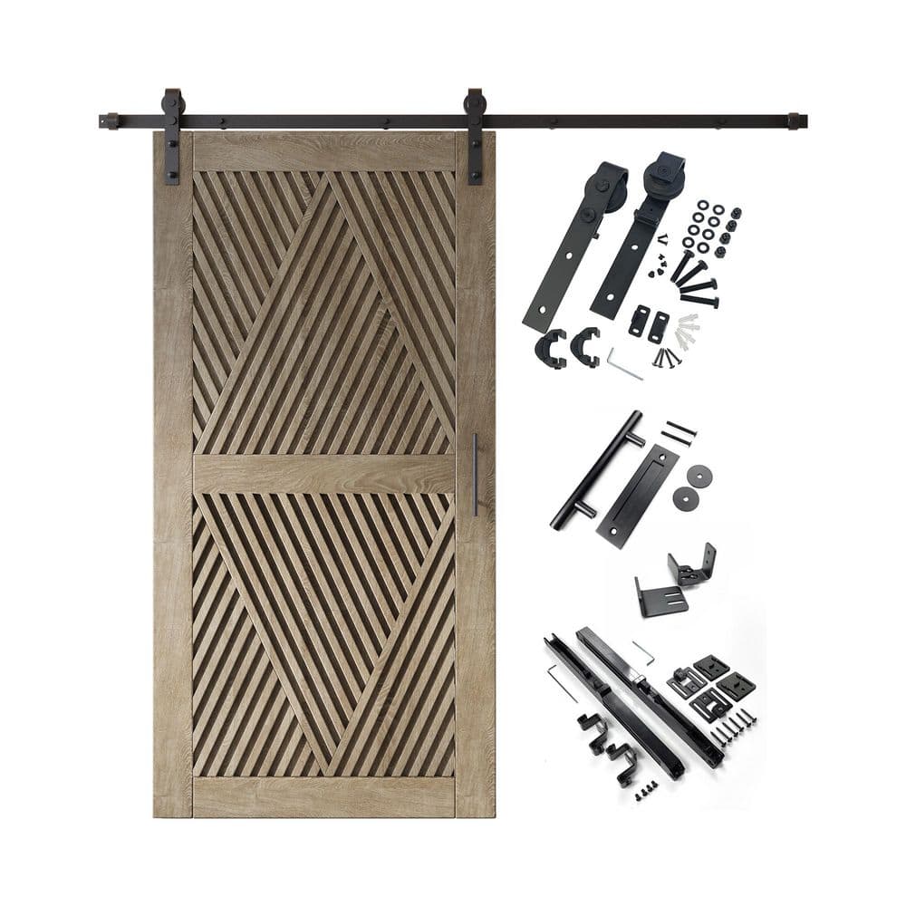 LT 36 in. x 84 in. C-Panel Classic Gray Diamond Design Solid Pine Wood Sliding Barn Door with Hardware Kit price history on PriceWatchPro