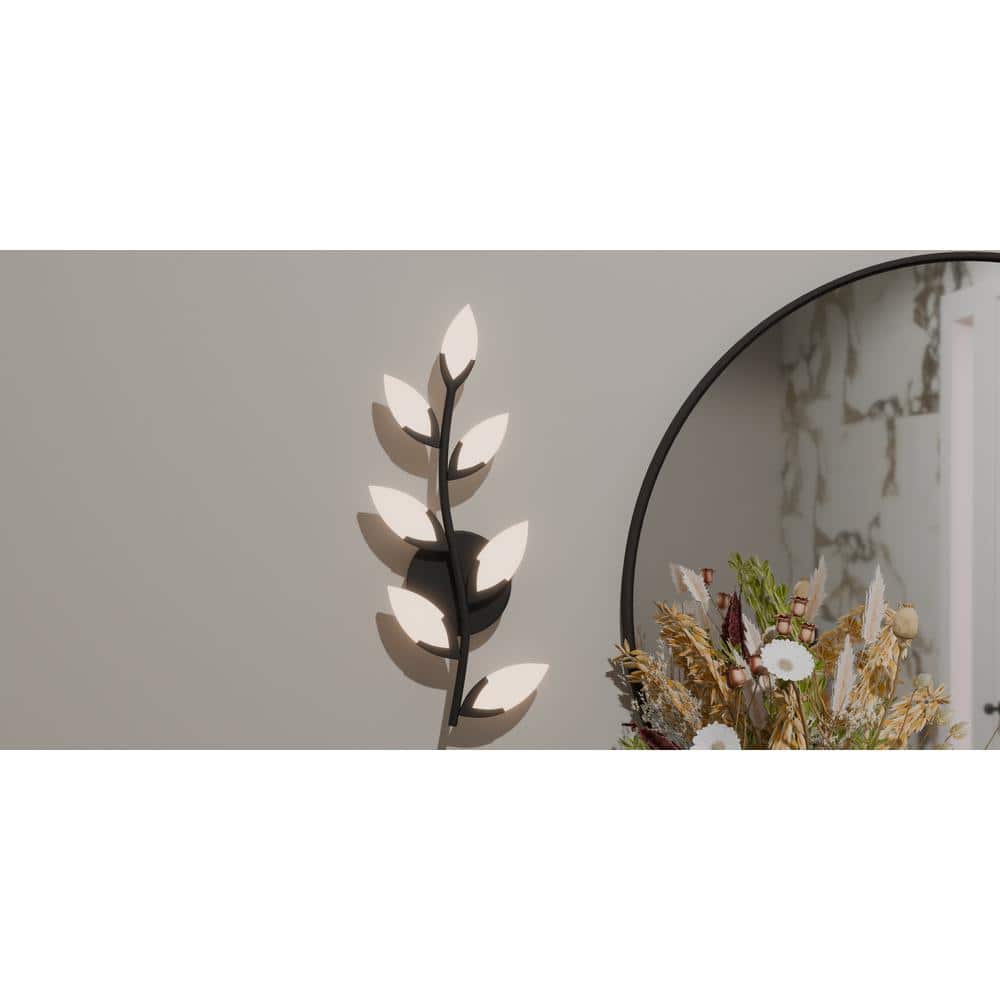 Matte Black 21" LED Wall Sconce with Frosted Leaves