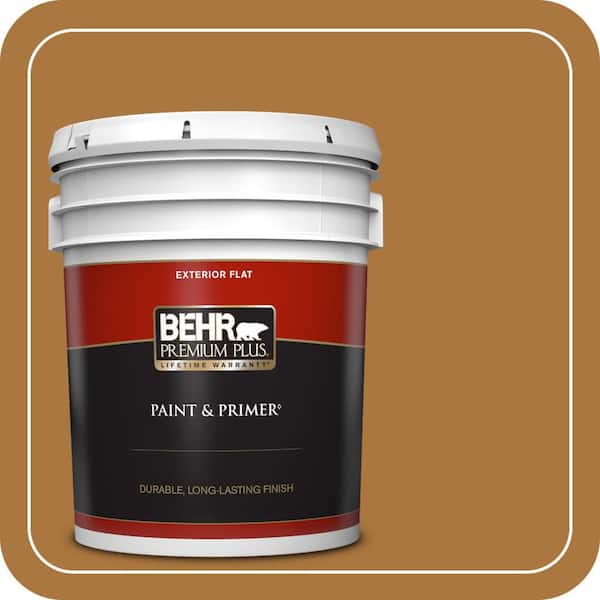 BEHR PREMIUM PLUS 5 gal. #M250-7 Blonde Wood Flat Exterior Paint & Primer
