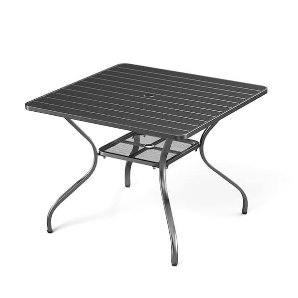 Black Square Iron Outdoor Patio Coffee Table with Umbrella Hole