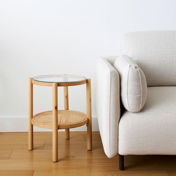 21.50 in. Natural, Royal Purple Round Glass End Table