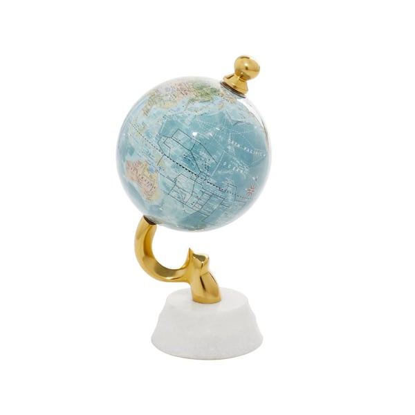 Litton Lane 10 in. Blue Aluminum Decorative Globe with Marble Base