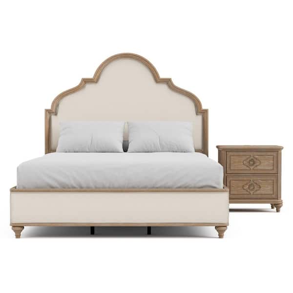 Brightwell 2-Piece Rustic Oak Wood King Panel Bedroom Set with Nightstand