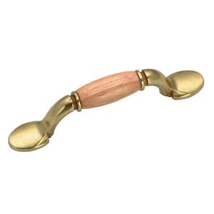 Cherbourg Collection 3 in. (76 mm) Natural Oak and Burnished Brass Traditional Cabinet Bar Pull