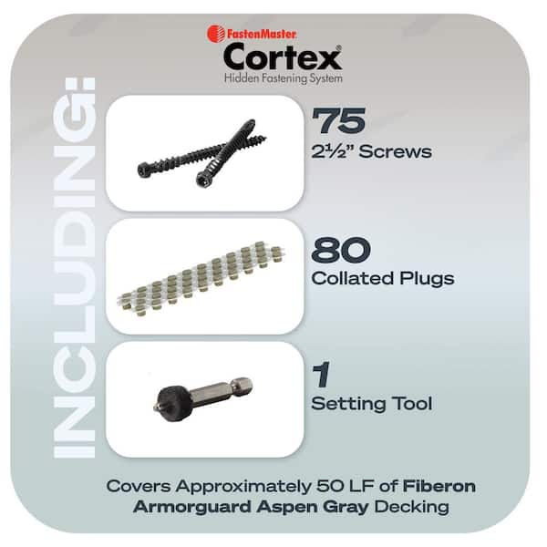 FastenMaster Collated Cortex Hidden Fastening System for Fiberon ArmorGuard Decking - 2-1/2 in. screws & plugs in Aspen Gray (50 LF)