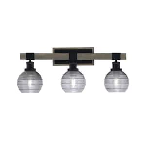 Richmond 10.25 in. 3 Light Vanity Light Matte Black & Painted Wood-look Metal with 6" Smoke Ribbed no bulbs included