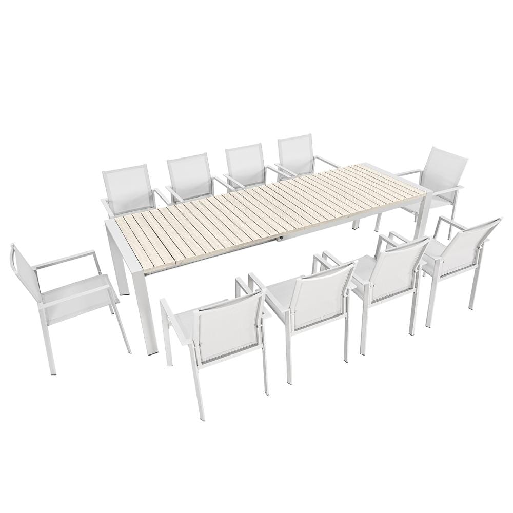 11-Piece Outdoor Dining Set Aluminum Patio Extendable Table and Stackable Textilene Chairs, Warm Gray
