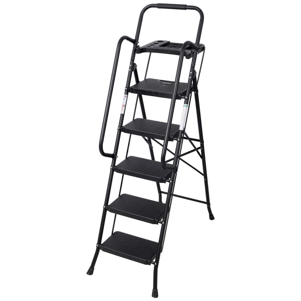 Reach 5.4 ft. Folding 5-Step Portable Steel Ladder, Step Stool with Wide Anti-Slip Pedal,Handrail,330 lbs. Load Capacity price history on PriceWatchPro