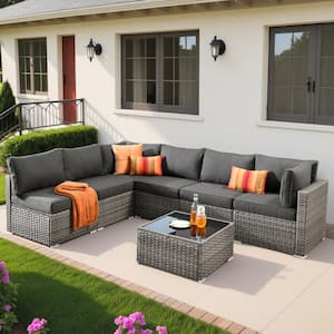 XIZZI Gemini 7-Piece Wicker Outdoor Sectional Set with Denim Blue