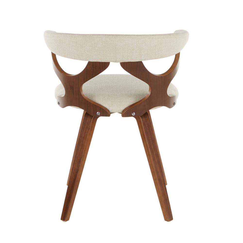 High Swivel Cream Upholstered Dining Chair with Wood Accents