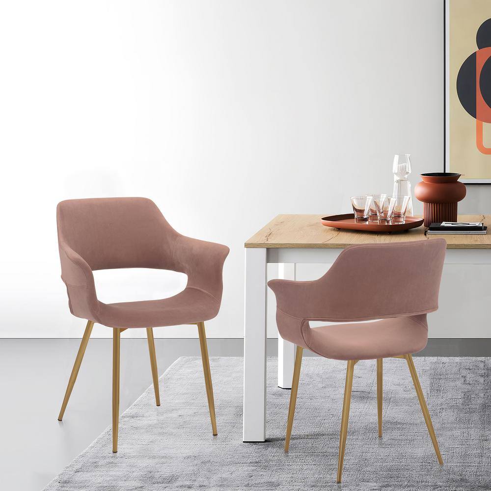 Elegant Pink Velvet Upholstered Arm Chair with Gold Metal Legs