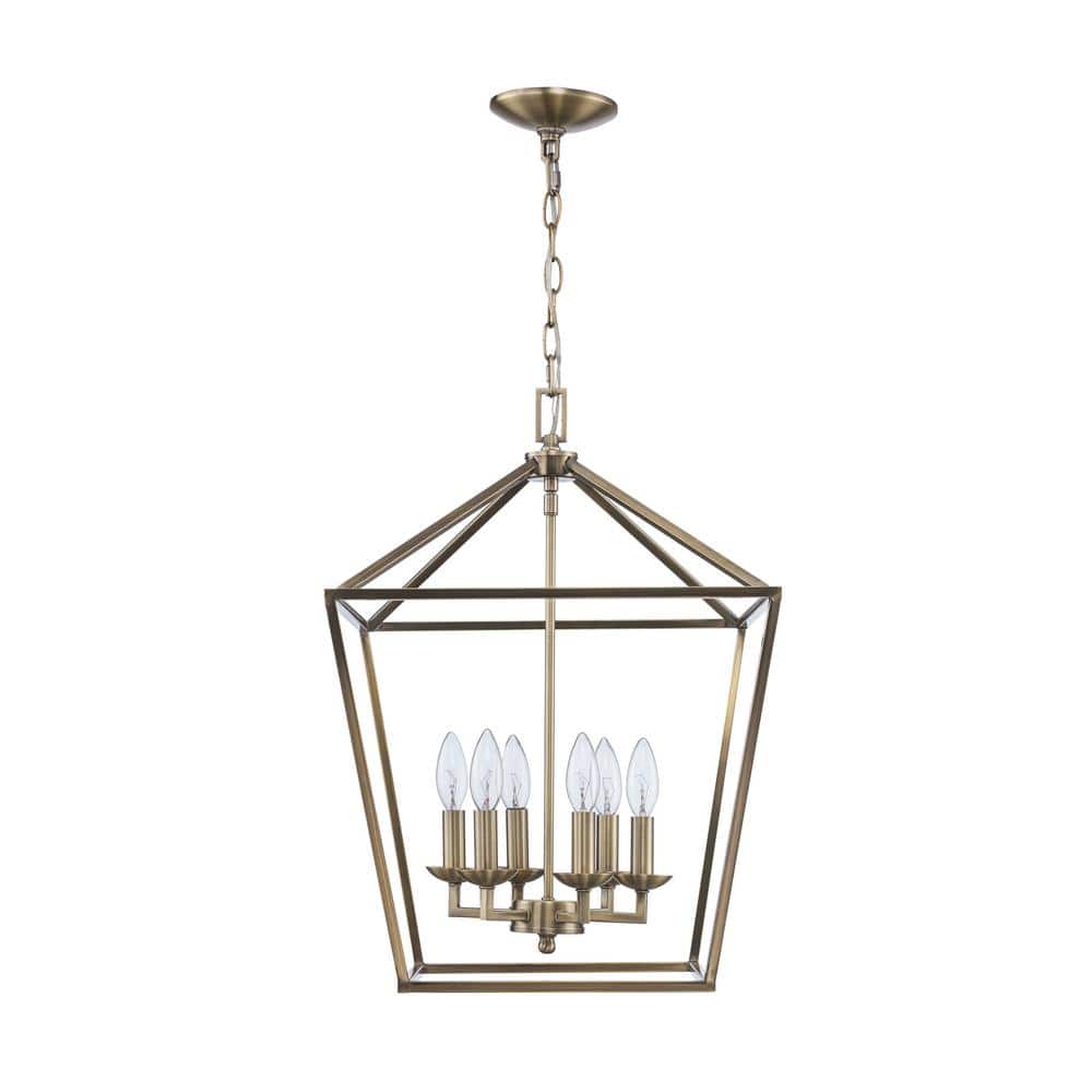 Weyburn 6-Light Brushed Brass Farmhouse Chandelier Light Fixture with Caged