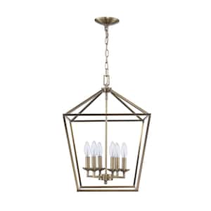 Weyburn 6-Light Brushed Brass Caged Farmhouse Chandelier for Dining Room, Lantern Kitchen Light