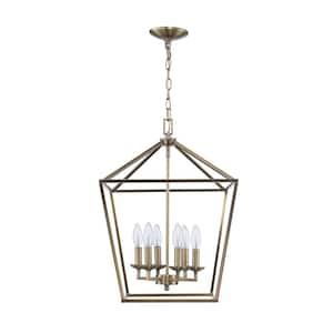 Weyburn 6-Light Brushed Brass Farmhouse Chandelier Light Fixture with Caged Metal Shade