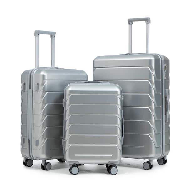 Tatahance 3-Piece Silver ABS Hardside Spinner Wheel Luggage Set
