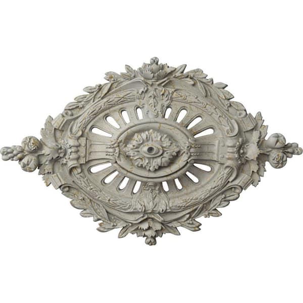 Ekena Millwork 35-7/8 in. W x 22-1/2 in. H x 4-3/8 in. Antonio Urethane Ceiling Medallion, Pot of Cream Crackle