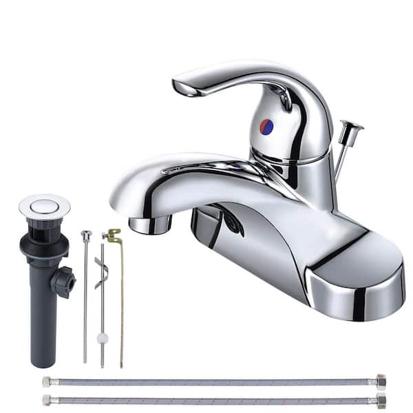 ARCORA 4 in. Centerset Single Handle Low Arc Bathroom Faucet with Drain Kit Included in Chrome