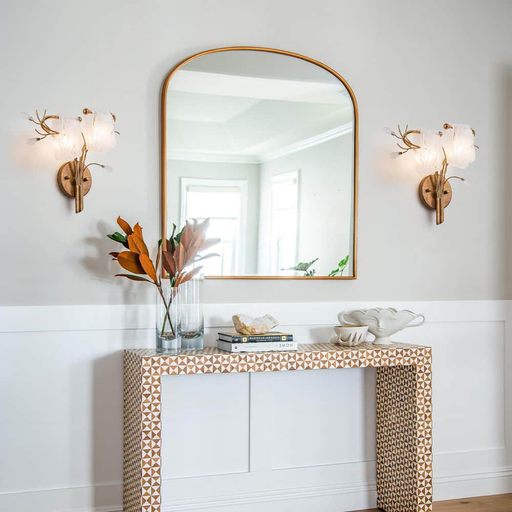 16.14 in. 2-Light Antique Gold Wall Sconce with Clouded Glass Shade, Bedroom Living Room Wall Light price history on PriceWatchPro