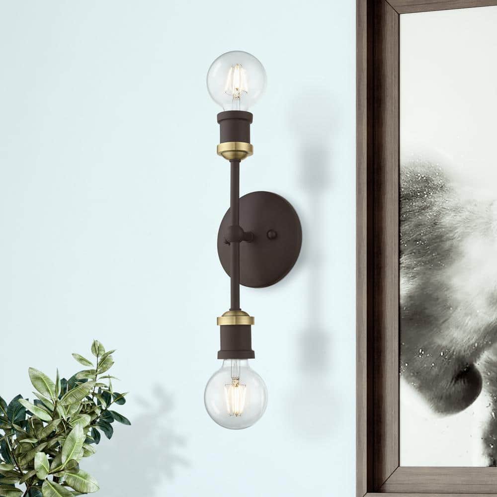 Lansdale 12" Contemporary Urban Two-Light Sconce in Bronze and Brass