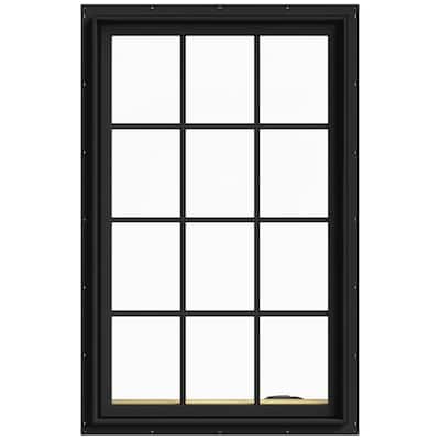 30 in. x 48 in. W-2500 Series Bronze Painted Clad Wood Right-Handed Casement Window with Colonial Grids/Grilles