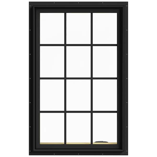 JELD-WEN 30 in. x 48 in. W-2500 Series Bronze Painted Clad Wood Right-Handed Casement Window with Colonial Grids/Grilles