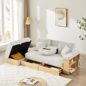 74 in. Light GrayVelvet 2-Seater Loveseat Convertible Sofa Bed with 2 Pillows