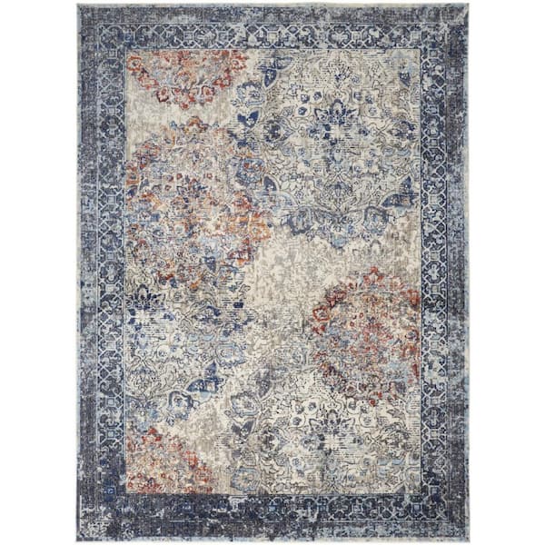 HomeRoots Blue and Ivory 7 ft. x 10 ft. Floral Area Rug