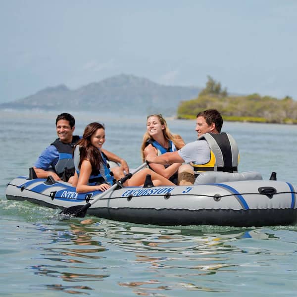 Intex Excursion 5 Inflatable Rafting and Fishing Boat with Oars Plus Motor  Mount 68325EP + 68624E - The Home Depot
