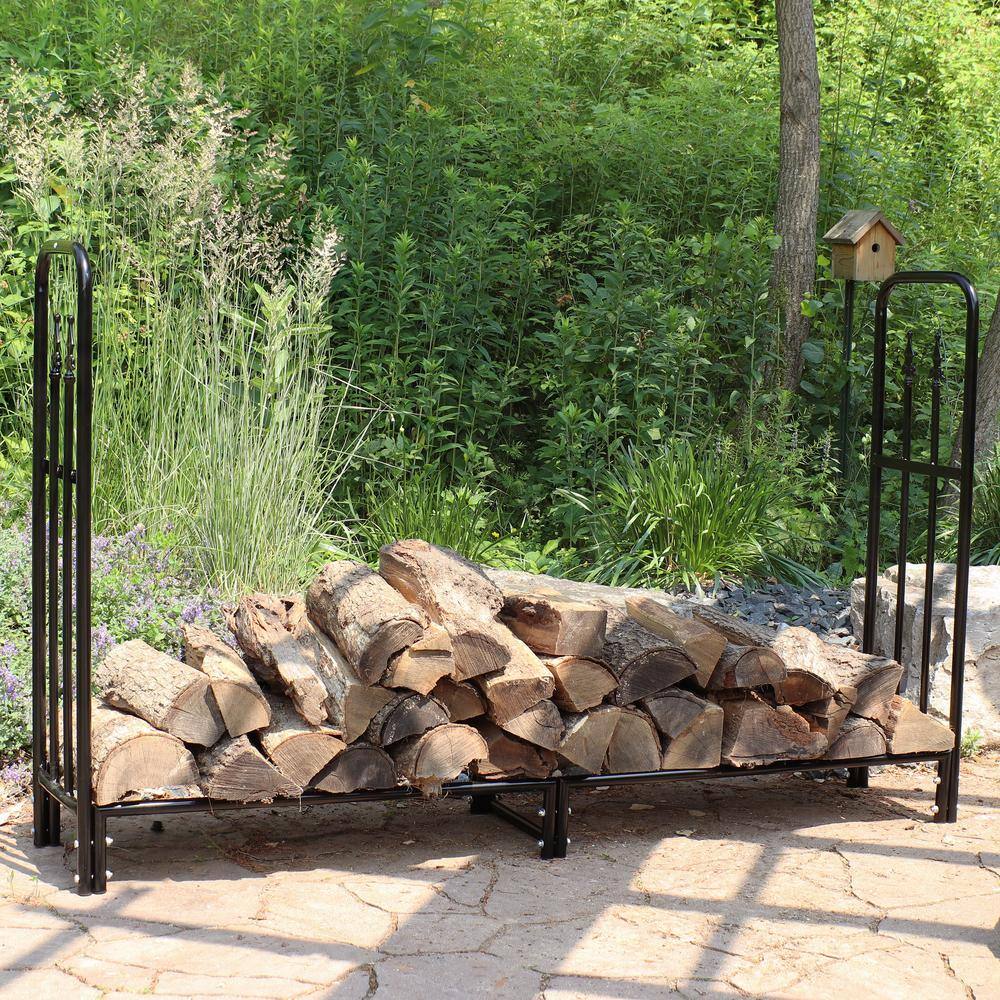 Black Powder-Coated Steel 6-Foot Decorative Firewood Log Rack