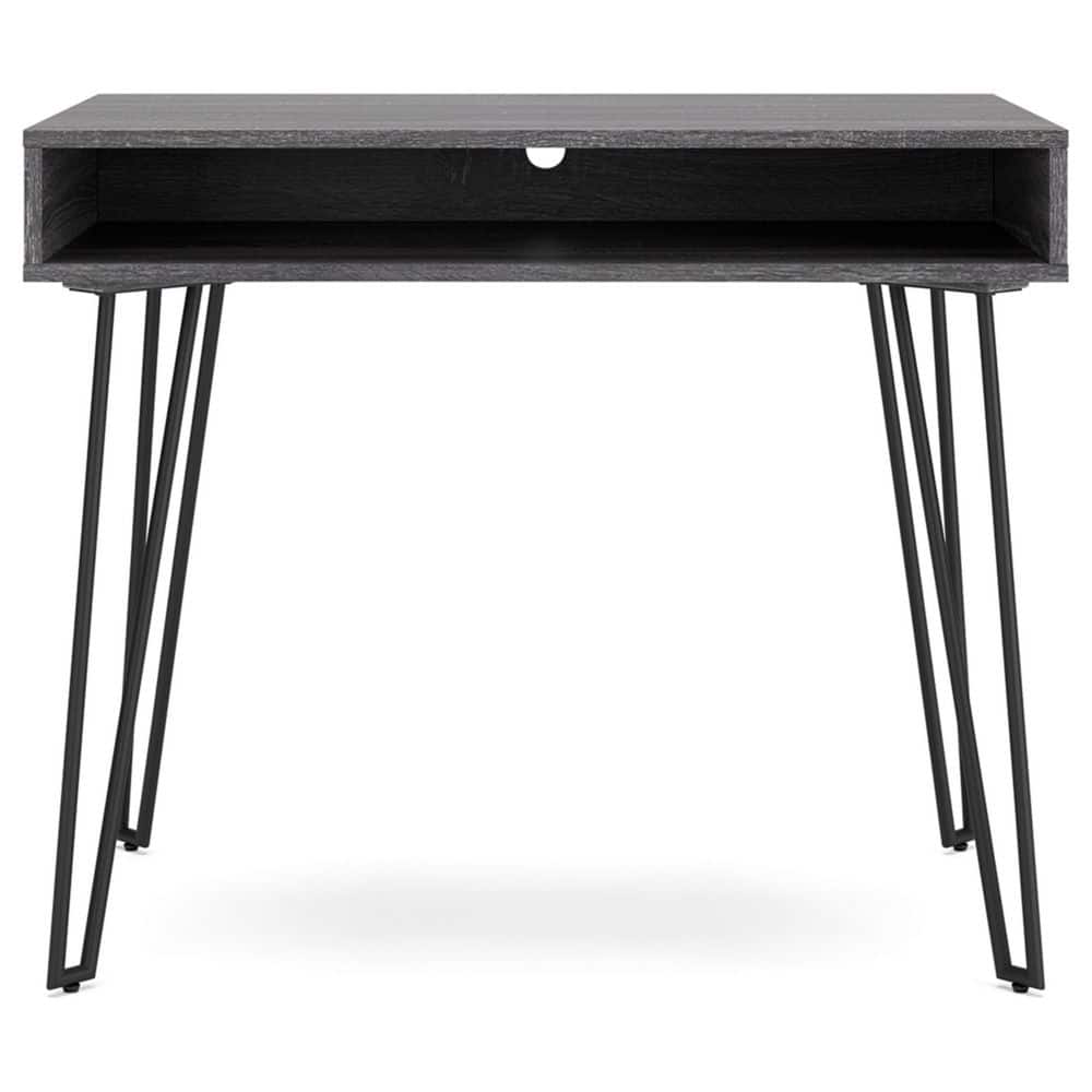 Charcoal Gray Wood Home Office Desk with Black Metal Legs