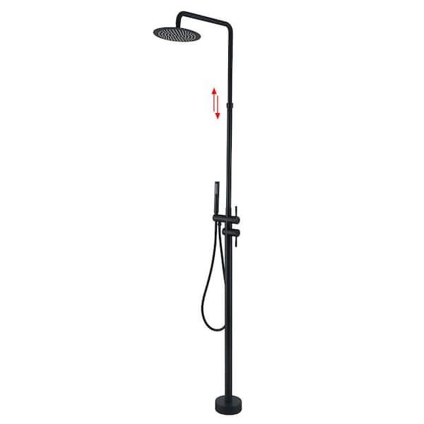 2 Handle 1-Spray Freestanding Outdoor Shower Faucet Kit with Hand Shower 1.8 GPM Outside Shower Fixture in Matte Black