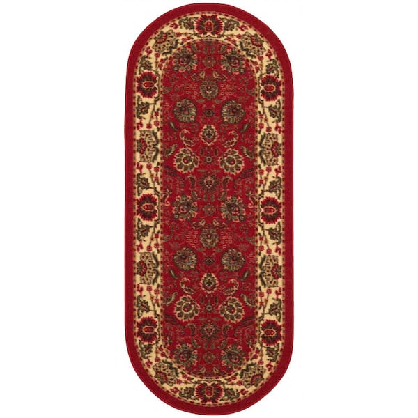 Ottomanson Ottohome Collection Non-Slip Rubberback Oriental Design 2x5 Indoor Oval Runner Rug, 1 ft. 8 in. x 4 ft. 11 in., Dark Red