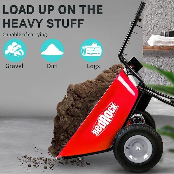 Merax 4 cu. ft. Powered Steel Bucket Wheelbarrow with 24 Volt DC 180 Watt AGM Battery and Charger CYH052RED The Home Depot