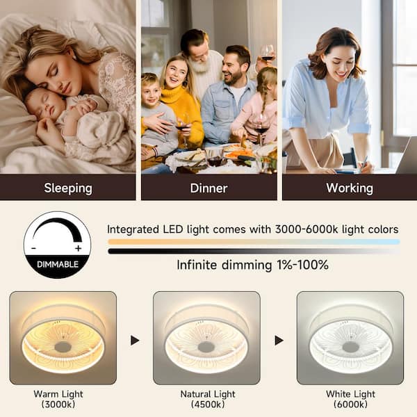 TOZING 20 in. Smart Indoor White Low Profile Standard Flush