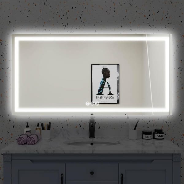 INSTER Ethereal 72 in. W x 36 in. H Rectangular Frameless LED Mirror Anti-Fog Wall Bathroom Vanity Mirror Memory Function
