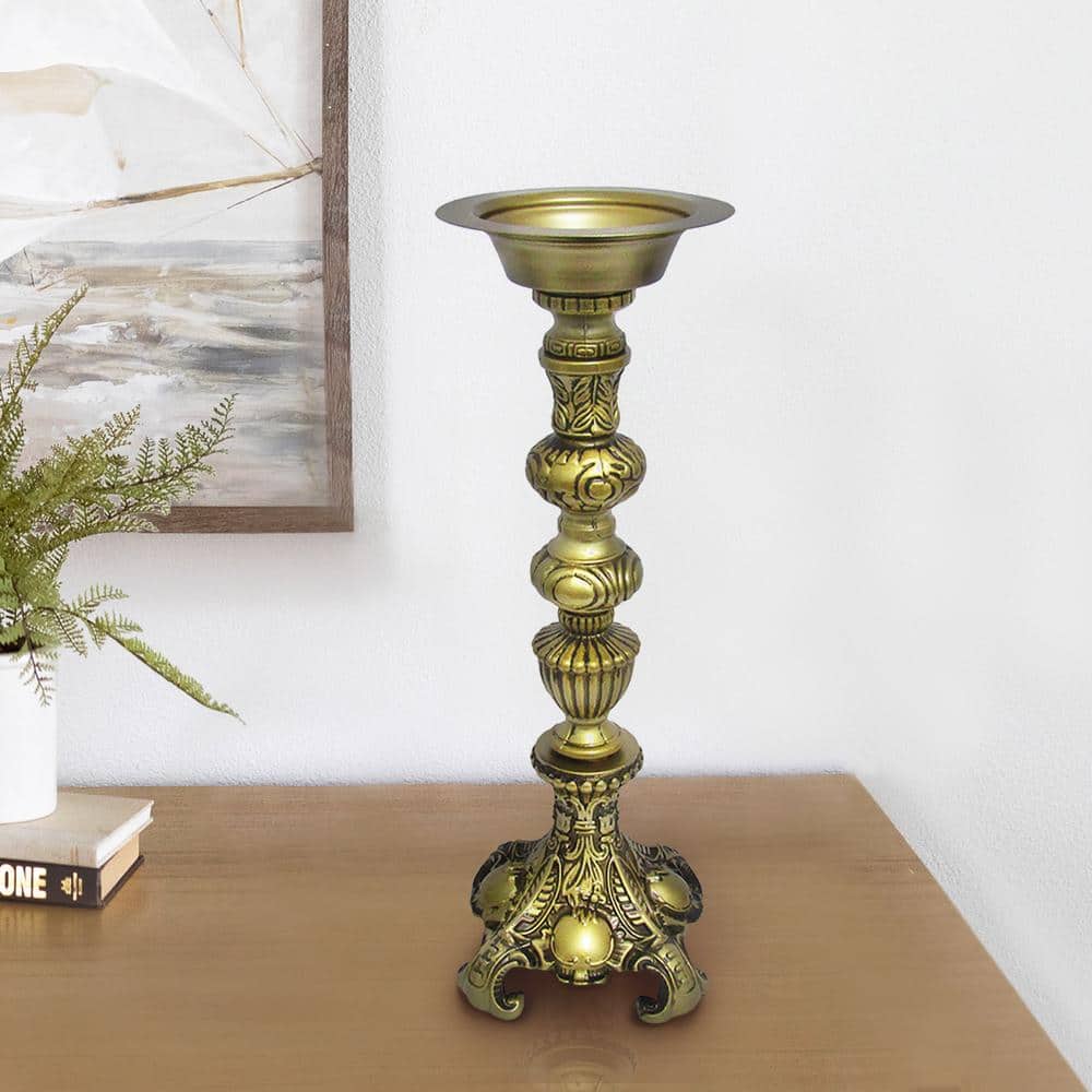 18 in. Gold Antique Vintage Metal Candlestick Pillar Candle Holder  250516-GO - The Home Depot