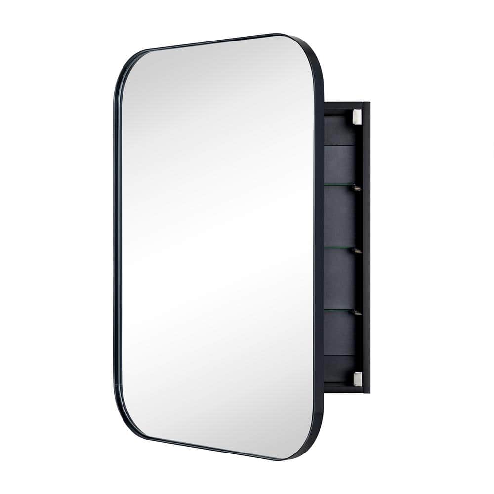 Matt Black Stainless Steel Rectangular Medicine Cabinet with Mirror, 22'' x 30''