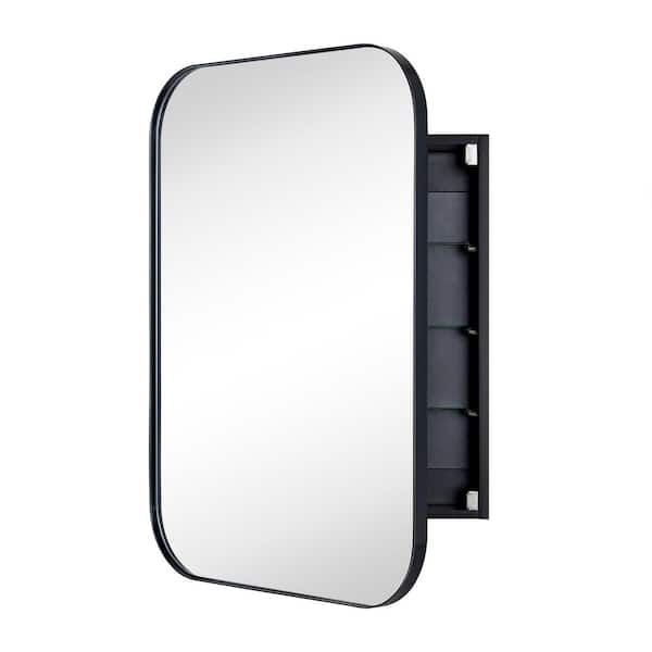 22 in. Wx30 in. H Rectangular Recessed and Surface Metal Framed Medicine Cabinet with Mirror in Matt Black