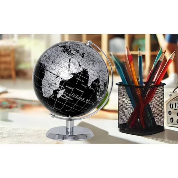 Gymax Metallic Black 10.5 in. World Globe 8-Inch Rotating Earth