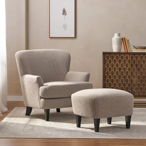 Willey Stone and Matte Black Boucle Club Chair and Ottoman Set