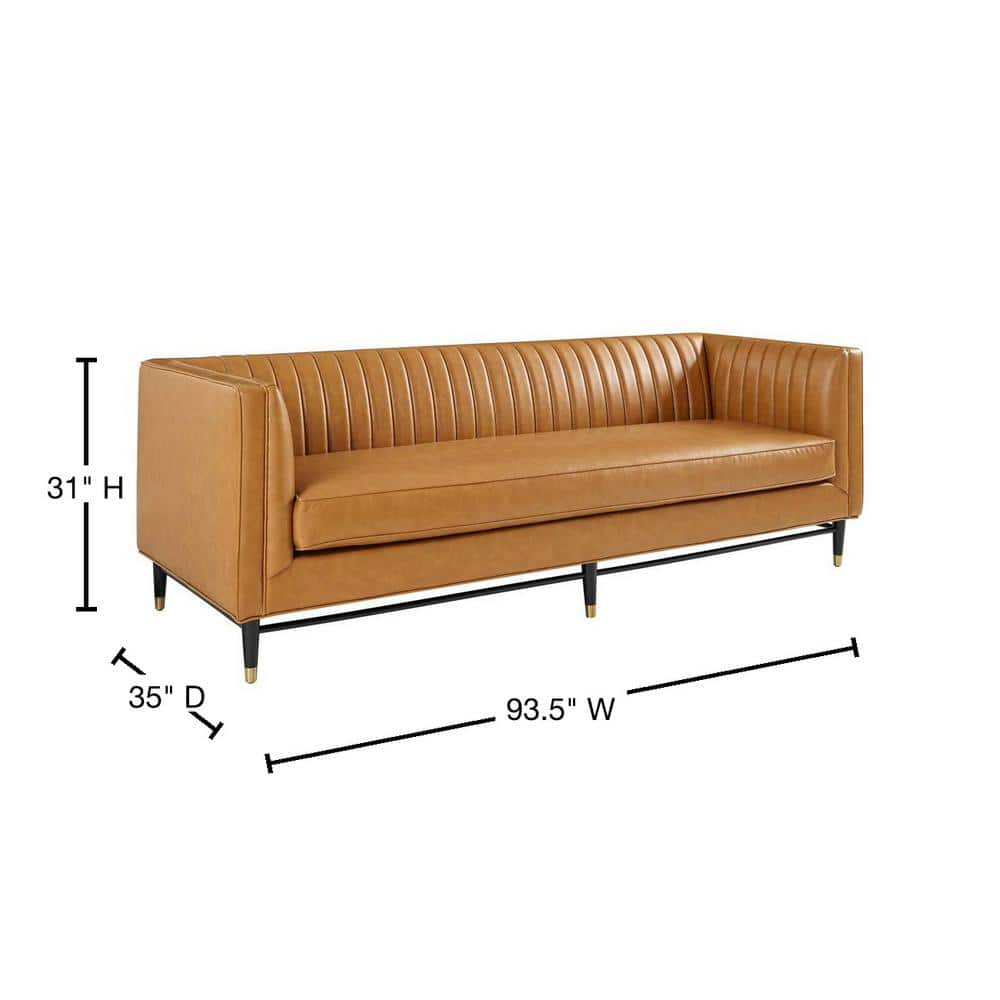 Devote Channel Tufted Vegan Leather Sofa in Tan