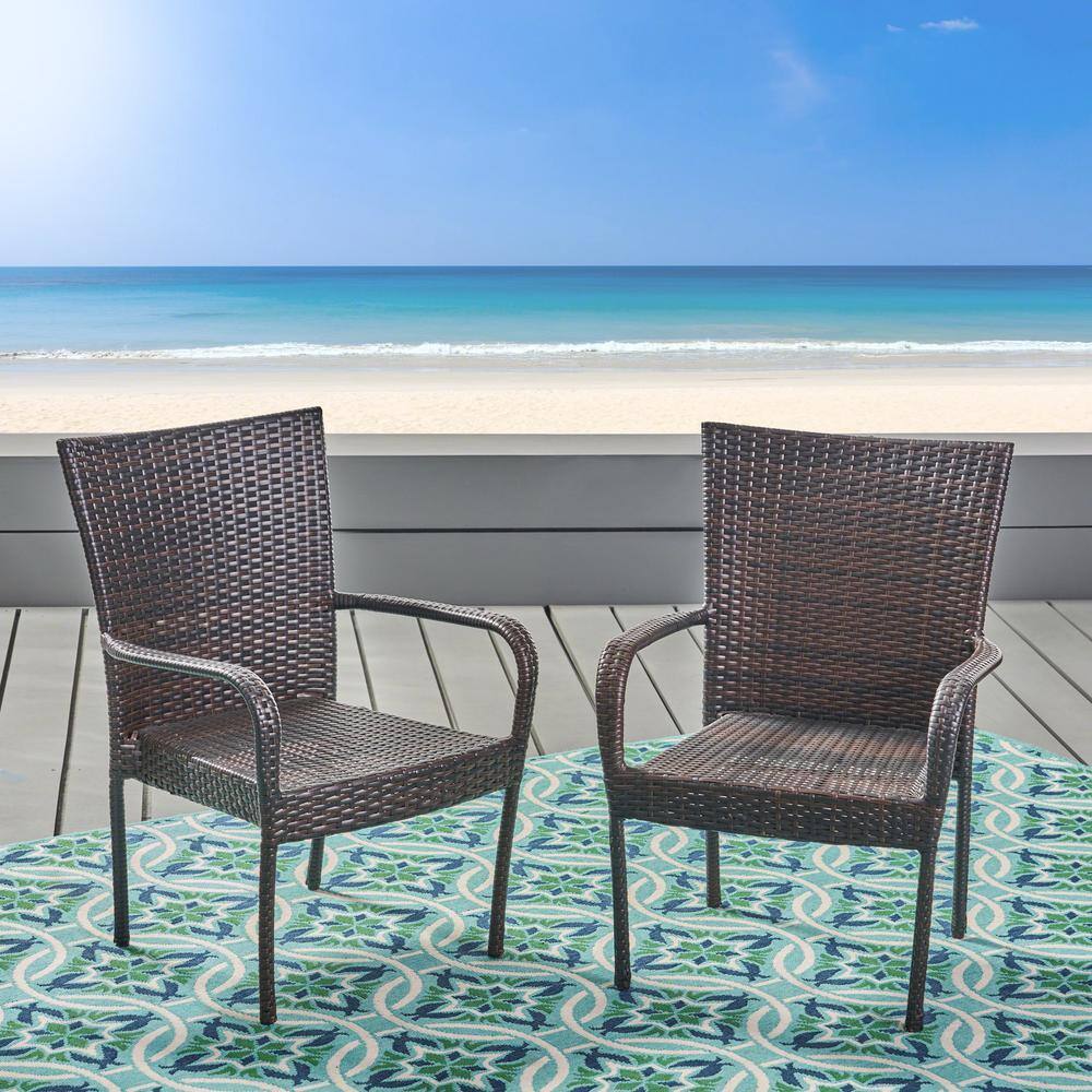 Gray Woven Rattan Stackable Outdoor Dining Chairs, Set of 2