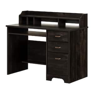 Versa 44.75 in. Rectangle Rubbed Black Laminated Particle Board 3-Drawer Desk with Hutch