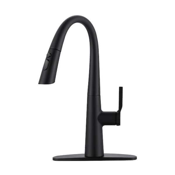 IVIGA Single Handle 3-Spray Pull Down Sprayer Kitchen Faucet with Deckplate and Supply Lines Included in Matte Black